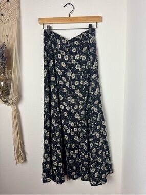 Express Black Maxi Skirt with Cream Floral Print